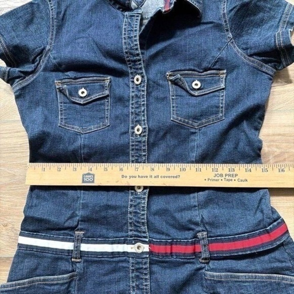 Tommy Jeans Denim Mini Dress Womens Large Blue Button Front Y2K Preppy Americana - Picture 7 of 10